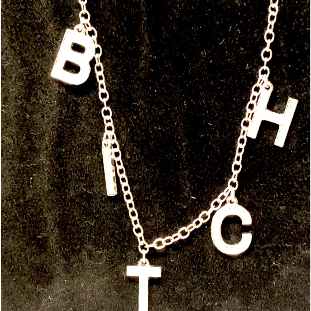 Rude necklace -silver and rhinestone, plated -cool, fun jewelry/hip hop NWOT
